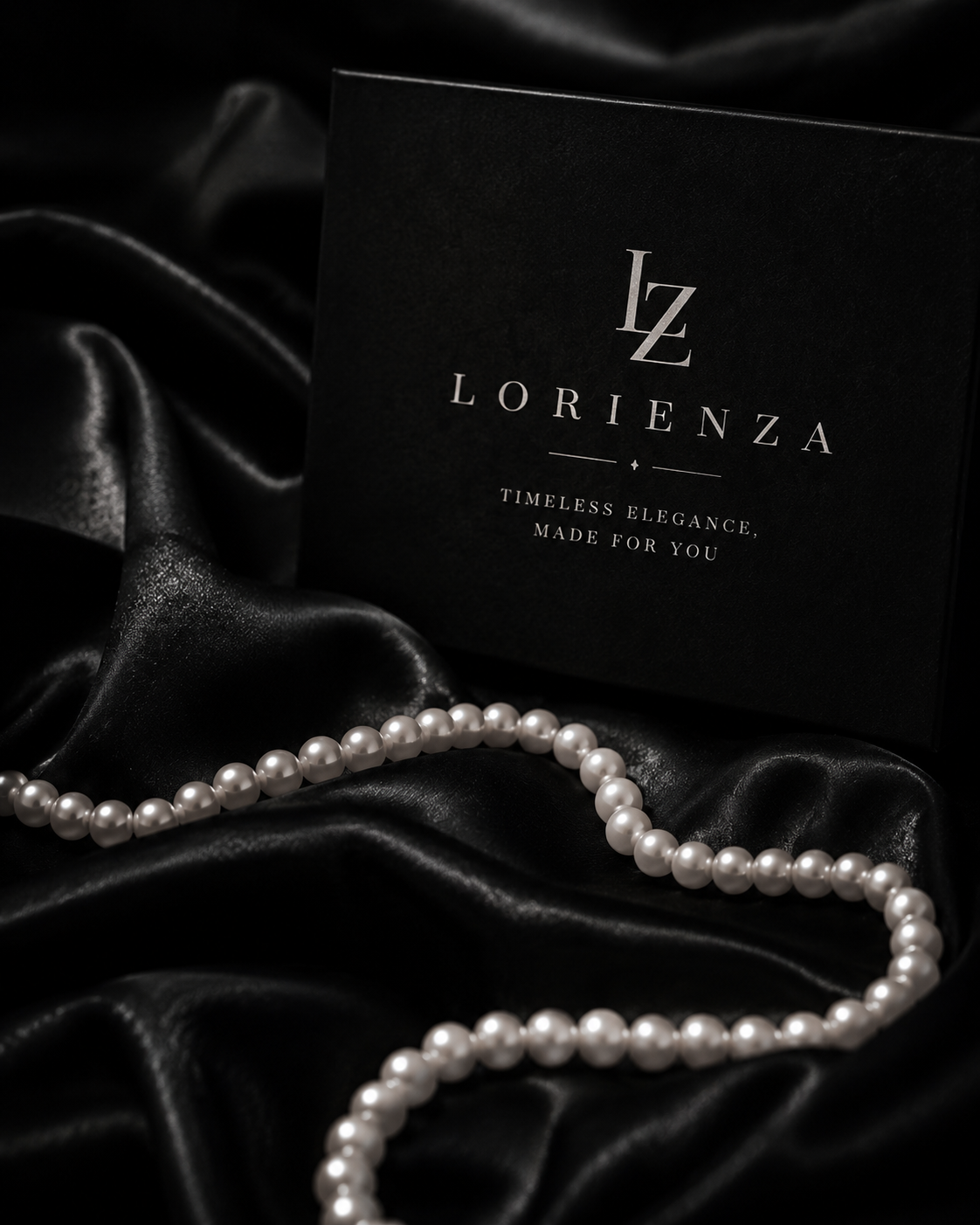 Lorienza pearl jewelry on black satin